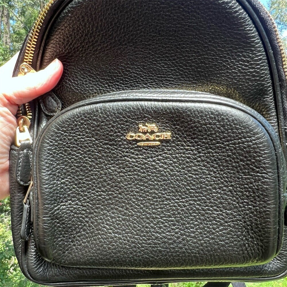 COACH Black Pebble Leather Mini Backpack Shoulder Bag w Gold Hardware AUTHENTIC - Picture 15 of 16